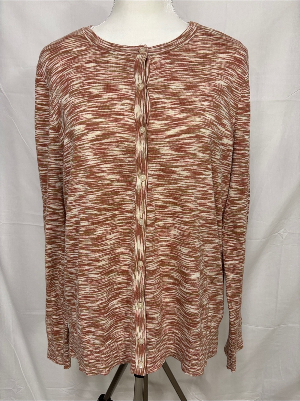 LOFT Marled Rust and Cream Button-Up Cardigan